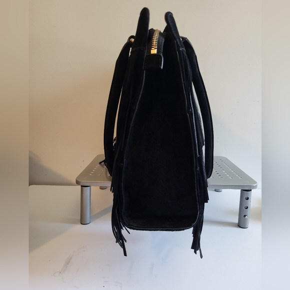 BLACK LEATHER/SUEDE DANIER FRINGE BAG - Picture 3 of 7